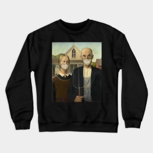 Famous Painting Americana Masked Farmer and Wife Crewneck Sweatshirt